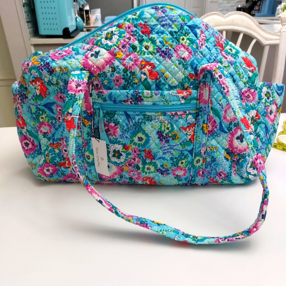 Vera Bradley Disney Little Mermaid Ariel Floral Medium Duffel Travel Bag NWT